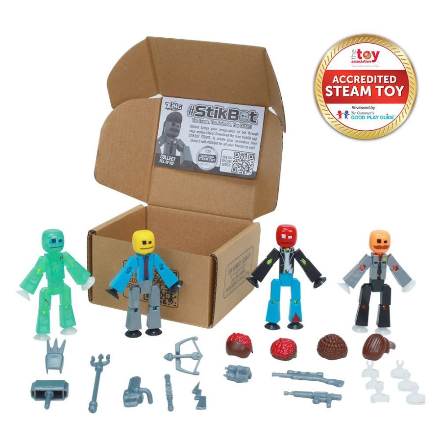 Animation Toys Stikbot | Stikbot Halloween Zombie Pack - Pack Of 4 Printed Stikbots With Accessories