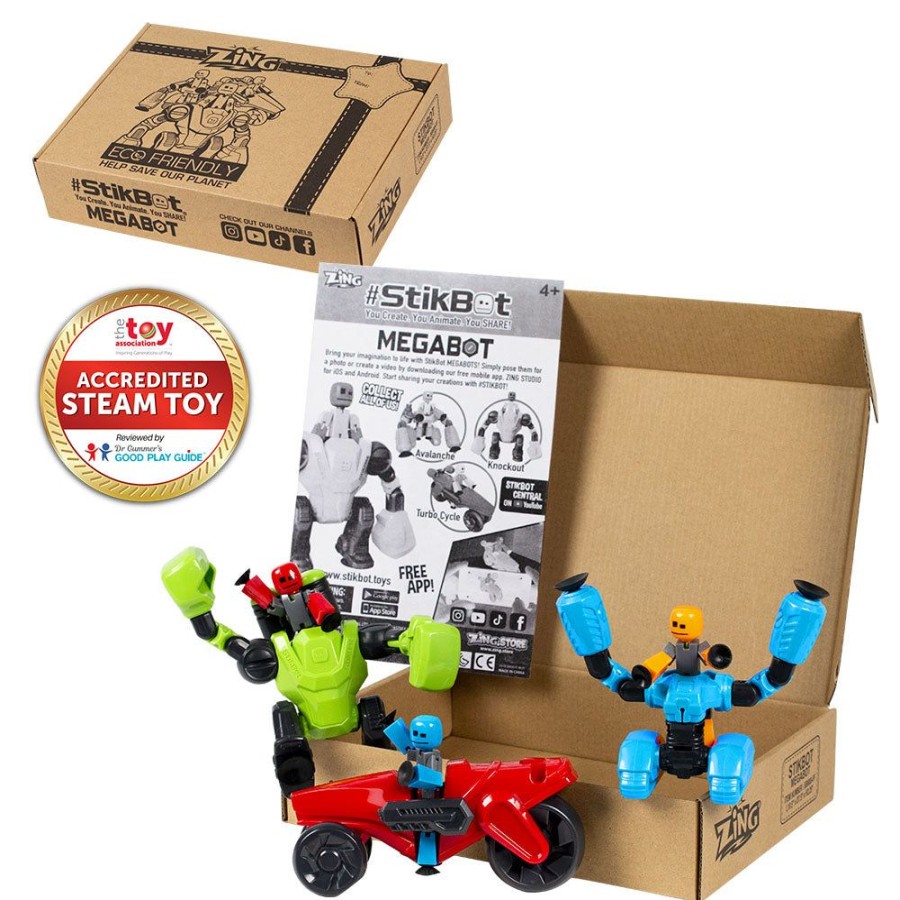 Animation Toys Stikbot | Stikbot Megabot 3 Pack Bundle - Avalanche, Knockout And Turbo Cycle