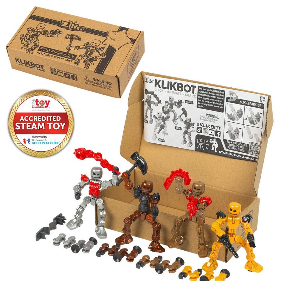 Animation Toys Klikbot | Klikbot - Series 2 Villain, Metallic Colors - Includes Thrash, Bash, Warp And Blaze