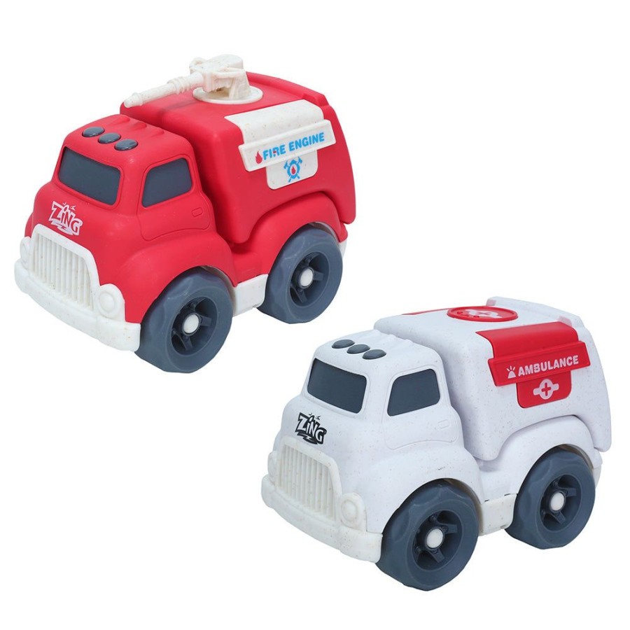 Preschool Toys Zing.Store | Plantastic City Vehicles Double Pack (Medium Size) - Ambulance And Fire Engine