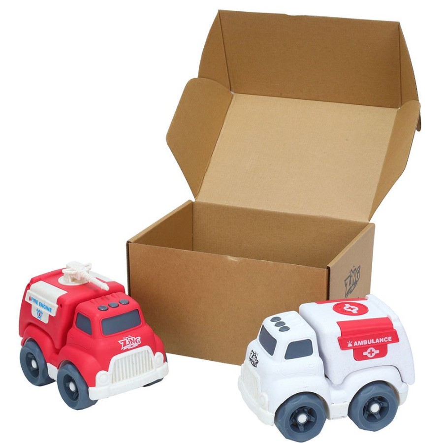 Preschool Toys Zing.Store | Plantastic City Vehicles Double Pack (Medium Size) - Ambulance And Fire Engine