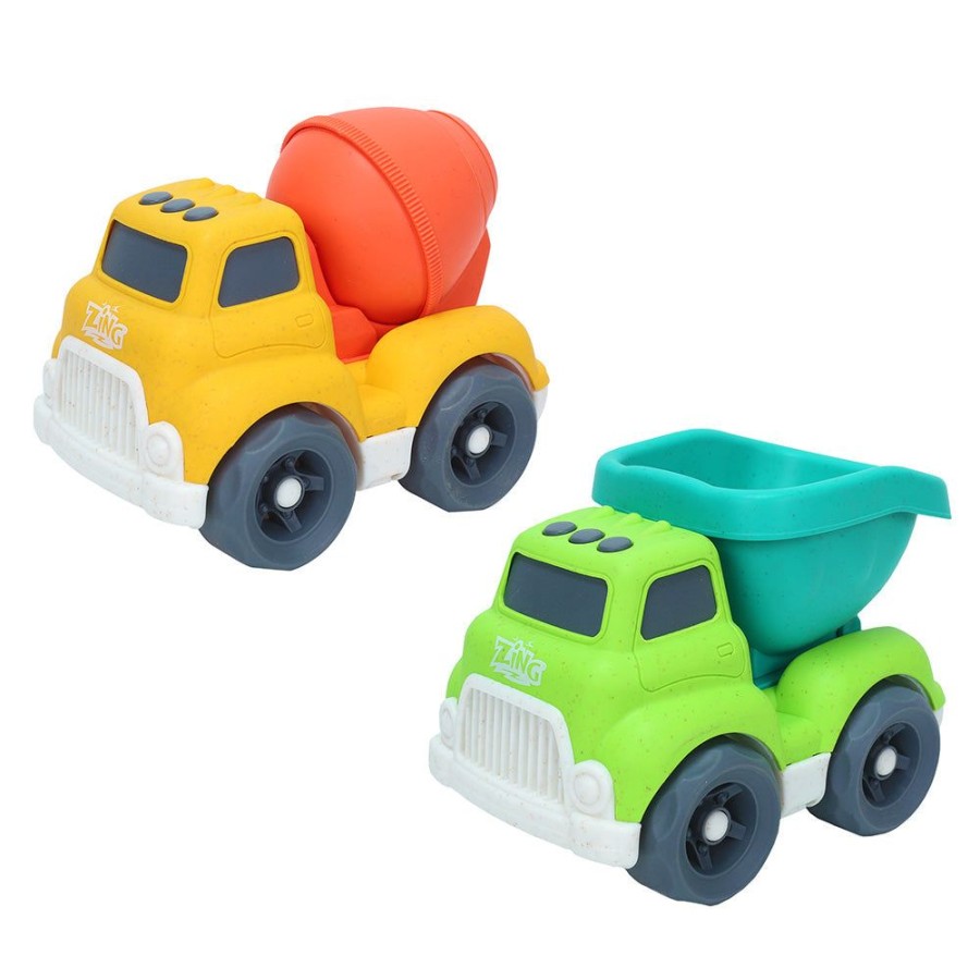 Preschool Toys Zing.Store | Plantastic City Vehicles Double Pack (Medium Size) - Cement Mixer And Gravel Truck