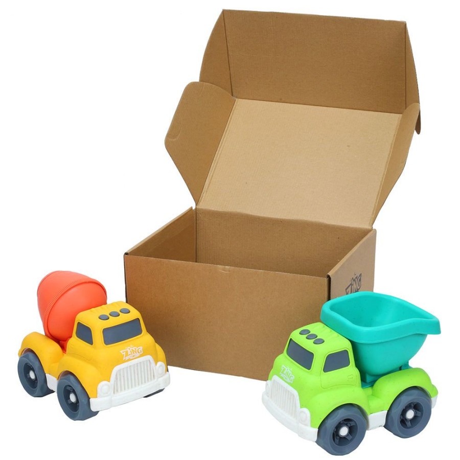 Preschool Toys Zing.Store | Plantastic City Vehicles Double Pack (Medium Size) - Cement Mixer And Gravel Truck