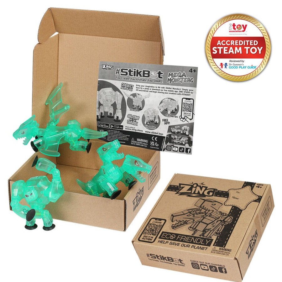 Animation Toys Stikbot | Stikbot Glow-In-The-Dark Mega Monsters 3 Pack Bundle - Cerberus, Gigantus And Scorch