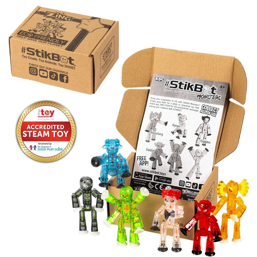 Animation Toys Stikbot | Stikbot Monsters - Complete Set Of 6, Clear Colors