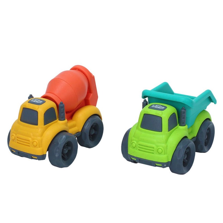 Preschool Toys Zing.Store | Plantastic City Vehicles Double Pack (Small Size) - Cement Mixer And Dump Truck