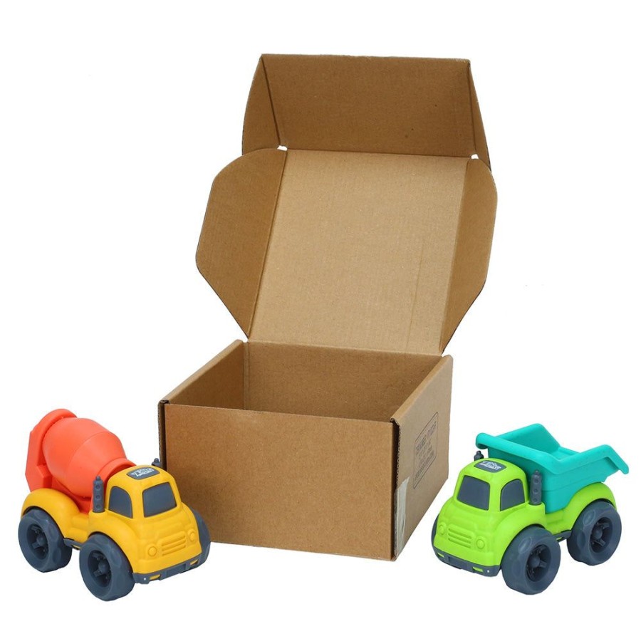 Preschool Toys Zing.Store | Plantastic City Vehicles Double Pack (Small Size) - Cement Mixer And Dump Truck