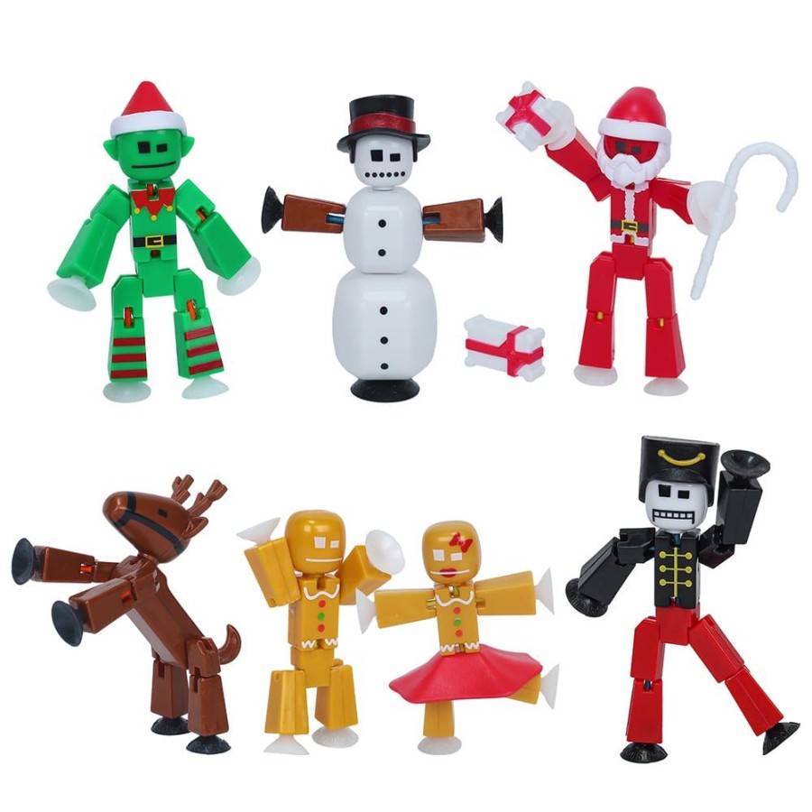 Animation Toys Stikbot | Stikbot Christmas Crew Pack - Santa, Snowman, Elf, Gingerbread Man, Reindeer, Nutcracker