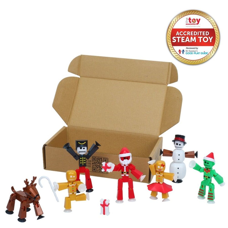 Animation Toys Stikbot | Stikbot Christmas Crew Pack - Santa, Snowman, Elf, Gingerbread Man, Reindeer, Nutcracker