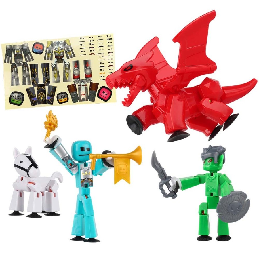 Animation Toys Stikbot | Stikbot Medieval Theme Pack Bundle (1 Stikbot, 1 Goblin/Grim, 1 Scorch, 1 Horse, Medieval-Themed Accessories, And 1 Cloth Sticker)