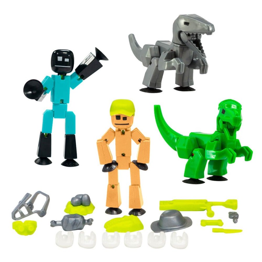 Animation Toys Stikbot | Stikbot Dino Theme Pack Bundle (2 Stikbots, 2 Dinos And Dino-Themed Accessories)