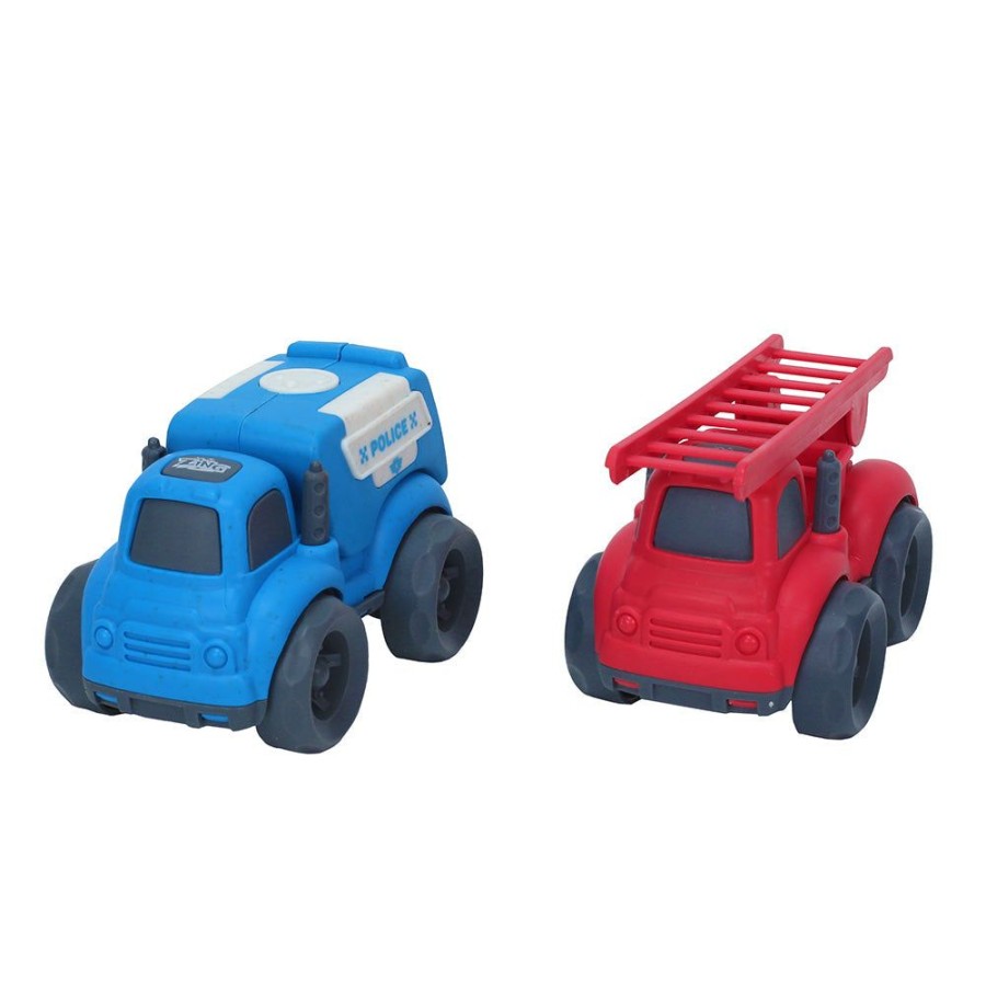 Preschool Toys Zing.Store | Plantastic City Vehicles Double Pack (Small Size) - Police Car And Ladder Truck