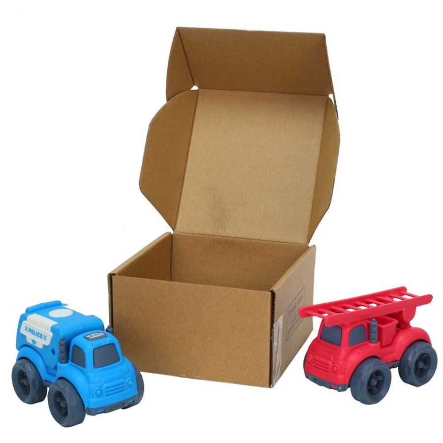 Preschool Toys Zing.Store | Plantastic City Vehicles Double Pack (Small Size) - Police Car And Ladder Truck