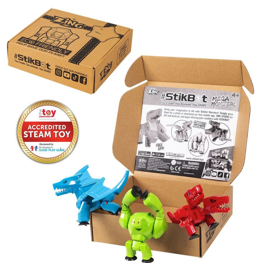 Animation Toys Stikbot | Stikbot Mega Monsters 3 Pack Bundle - Cerberus, Gigantus And Scorch